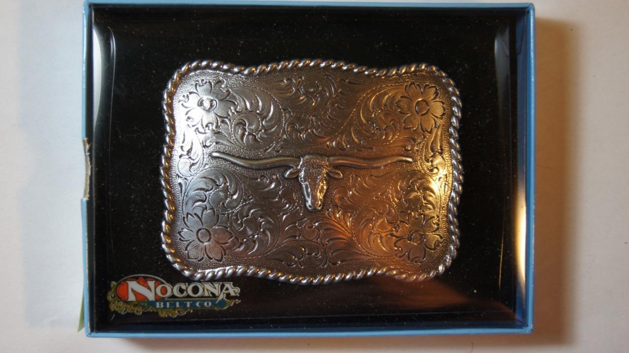 M&F WESTERN NOCONA ANTIQUE SILVER LONGHORN ROPE EDGE BELT BUCK Belt Buckle 37228