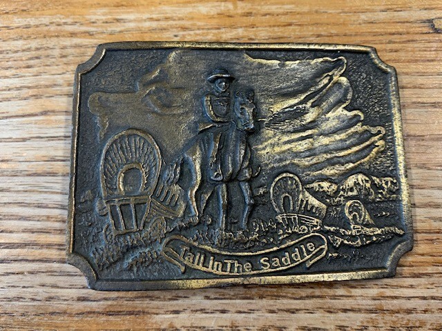 Belt Buckle Pioneer Cowboy Tall in the Saddle Brass Buckle Vintage