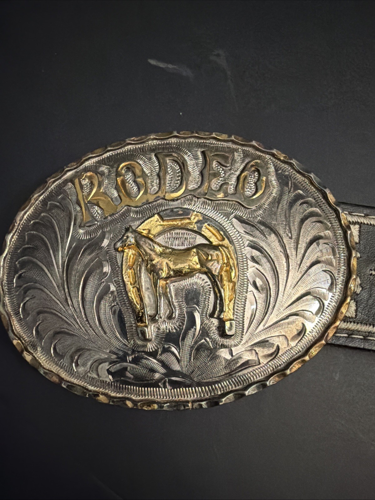 Vintage Artes Valenzuela AV Rodeo Horse Buckle & Charro Belt Mexico