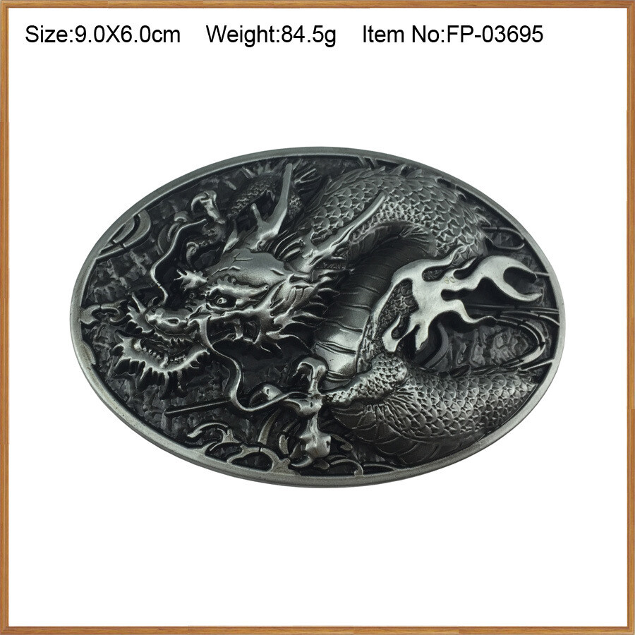 Antique Silvery Dragon Belt Buckle Western Cowboy Performance Belt Buckle