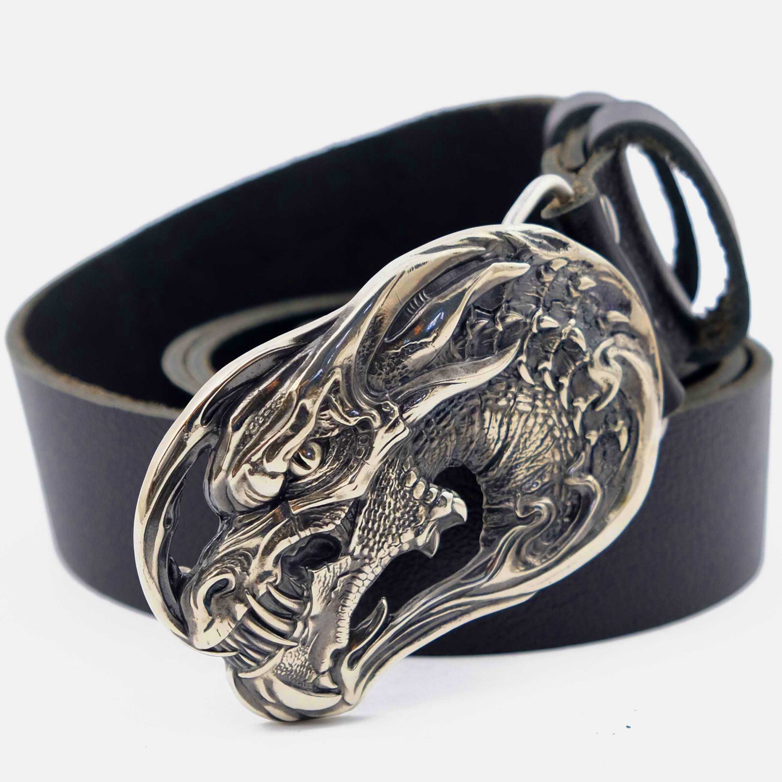 German silver belt buckle Jormungands Head, Scandinavian Dragon, Jörmungandr