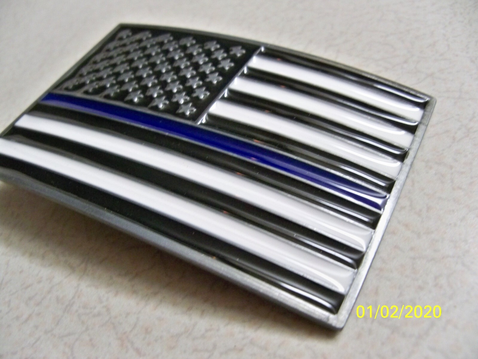 Glossy, Patriotic U.S.A. Flag Blue Line Police, Policeman metal belt Buckle, New