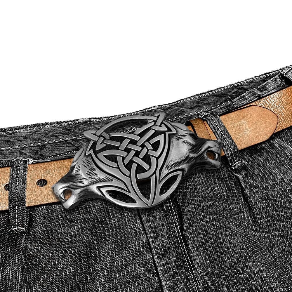 VIGOROSO Men Gothic Funny Lovely Celtic Wild Wolf Fox Double Head Belt Buckle