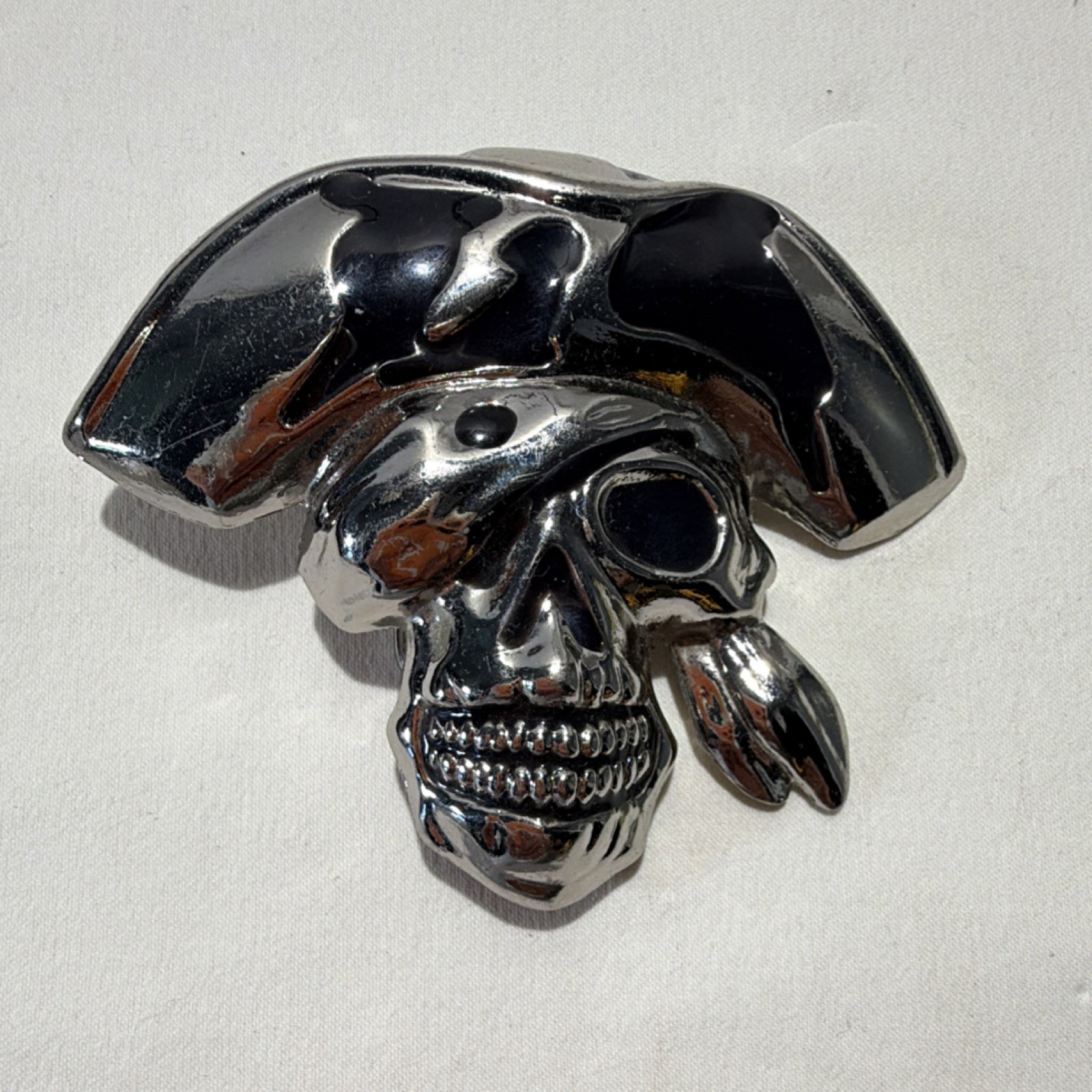 Silver Black Pirate Skull Metal Belt Buckle