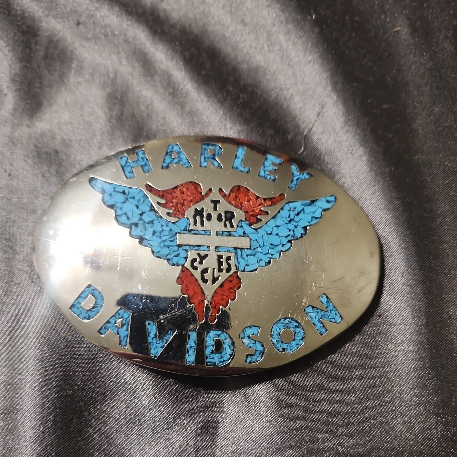 Vintage Harley-Davidson Belt Buckle Turquoise Fleck 1980!