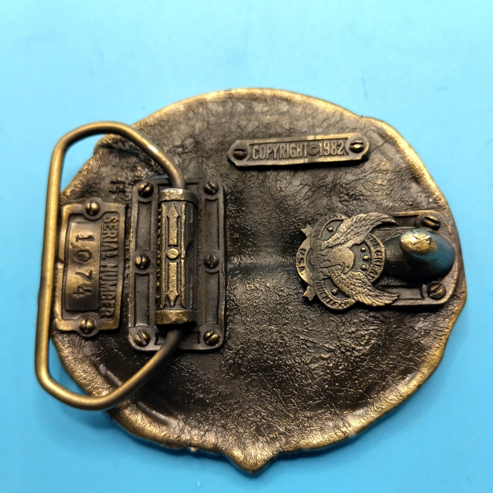 Vintage 1982 Vietnam Service Belt Buckle Indiana Metal Craft IMC Serial 1074