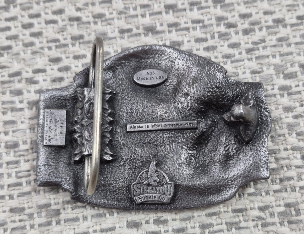 Vintage Siskiyou Buckle Co Belt Buckle Mens Silver Alaska Eagle Cabin Ram
