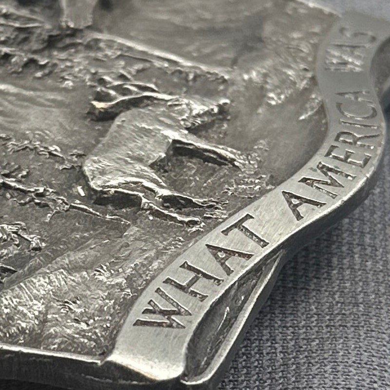 VTG 1981 Alaska Belt Buckle Wildlife Deer Eagle Mountain Western Bergamot Brass