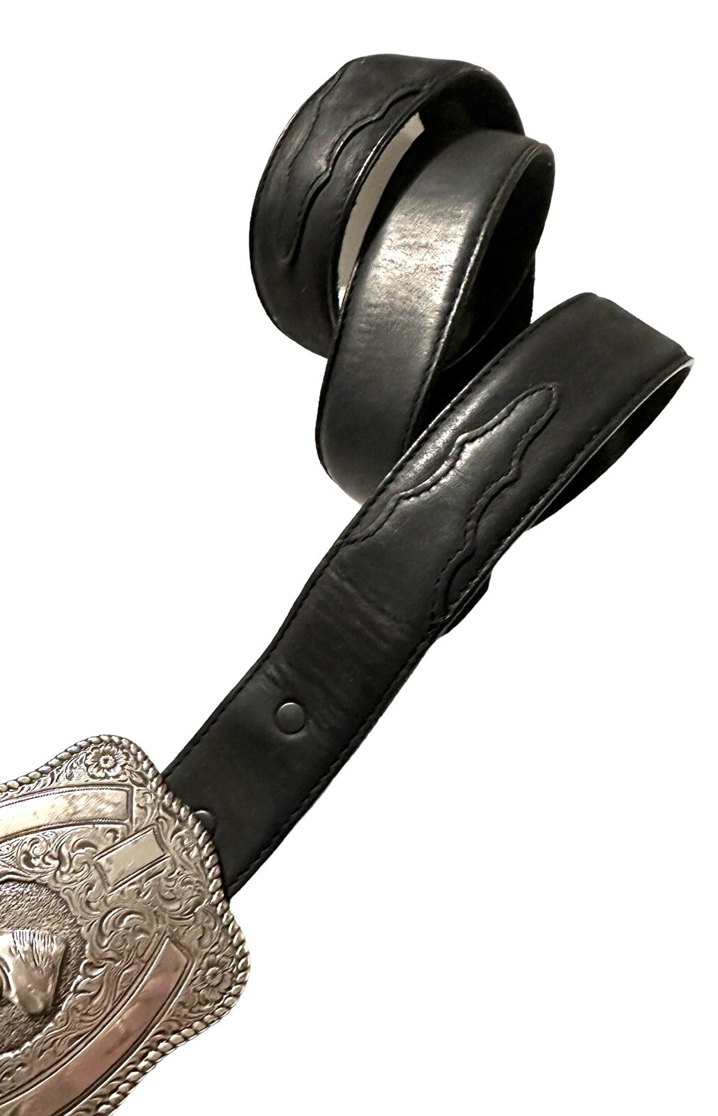 Crumrine Western Rectangle HORSE Belt Buckle+SILVER CREEK Leather Belt 40” BLACK