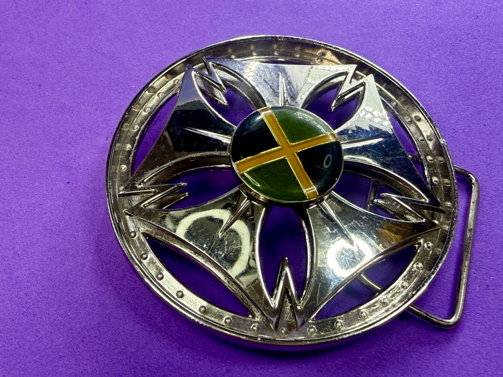 Jamaica Jamaican Flag Spinner Wheel Rim Round Moving NOS Belt Buckle