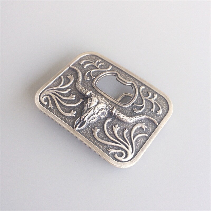 Vintage Silver Plated Long Horn Bull Bottle Opener Belt Buckle also Stock in US