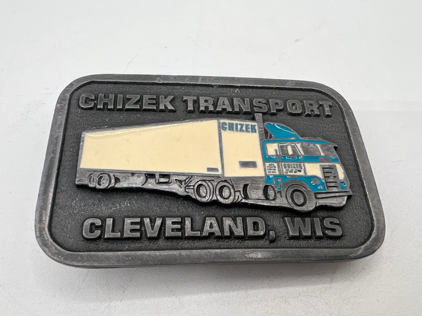 Vintage CHIZEK TRANSPORT Cleveland Wisconsin Belt Buckle / CD HIT Made in USA