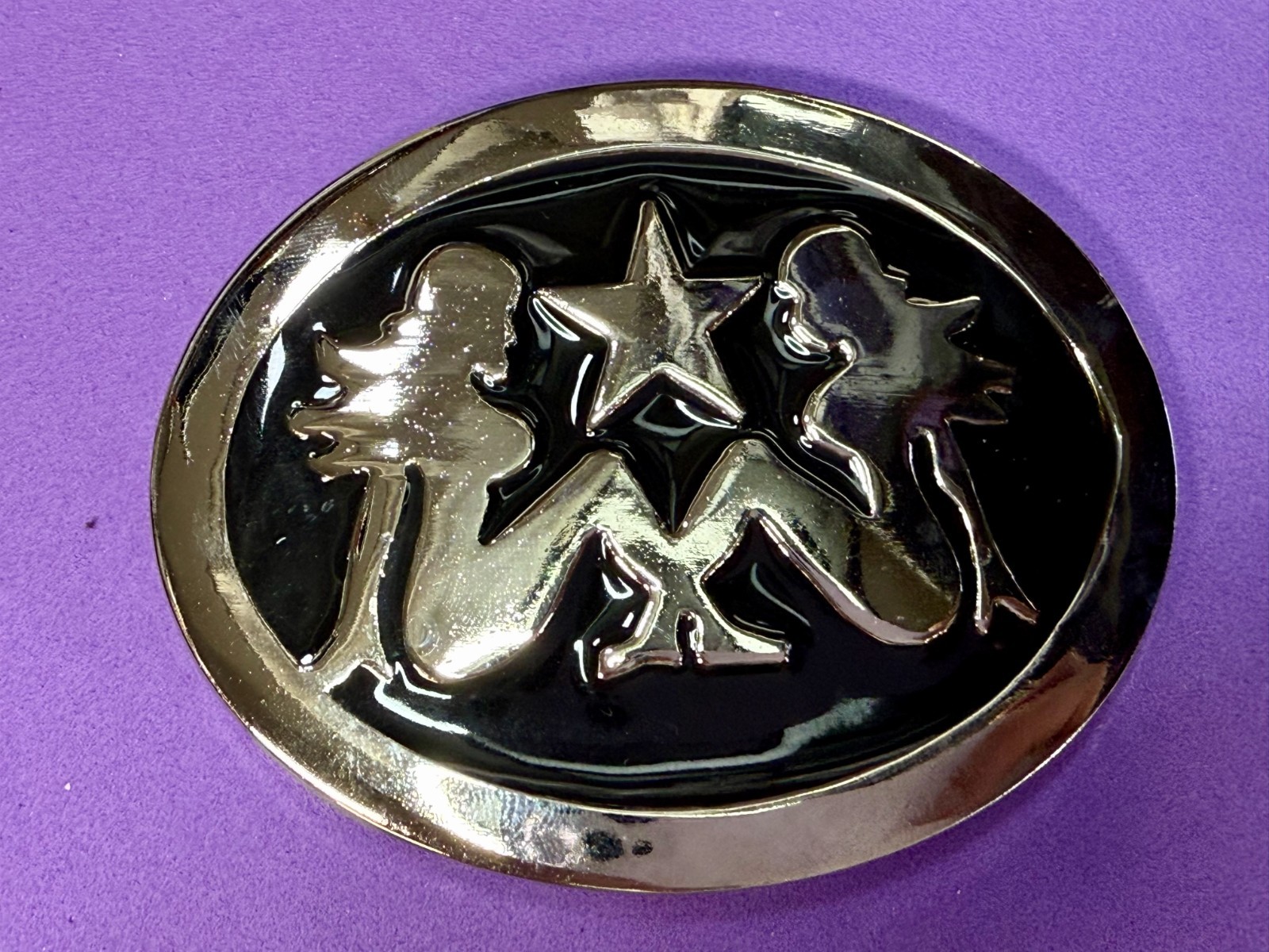 Mud Flap Girl&rsquo;s Two Sexy Woman Black & Silver Color Enamel Trucker Belt Buckle