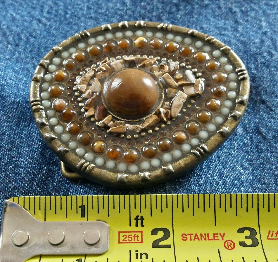 BROWN MULTI COLOR BEADED RHINESTONE STONE PIECES BELT BUCKLE DECORATIVE DESIGN