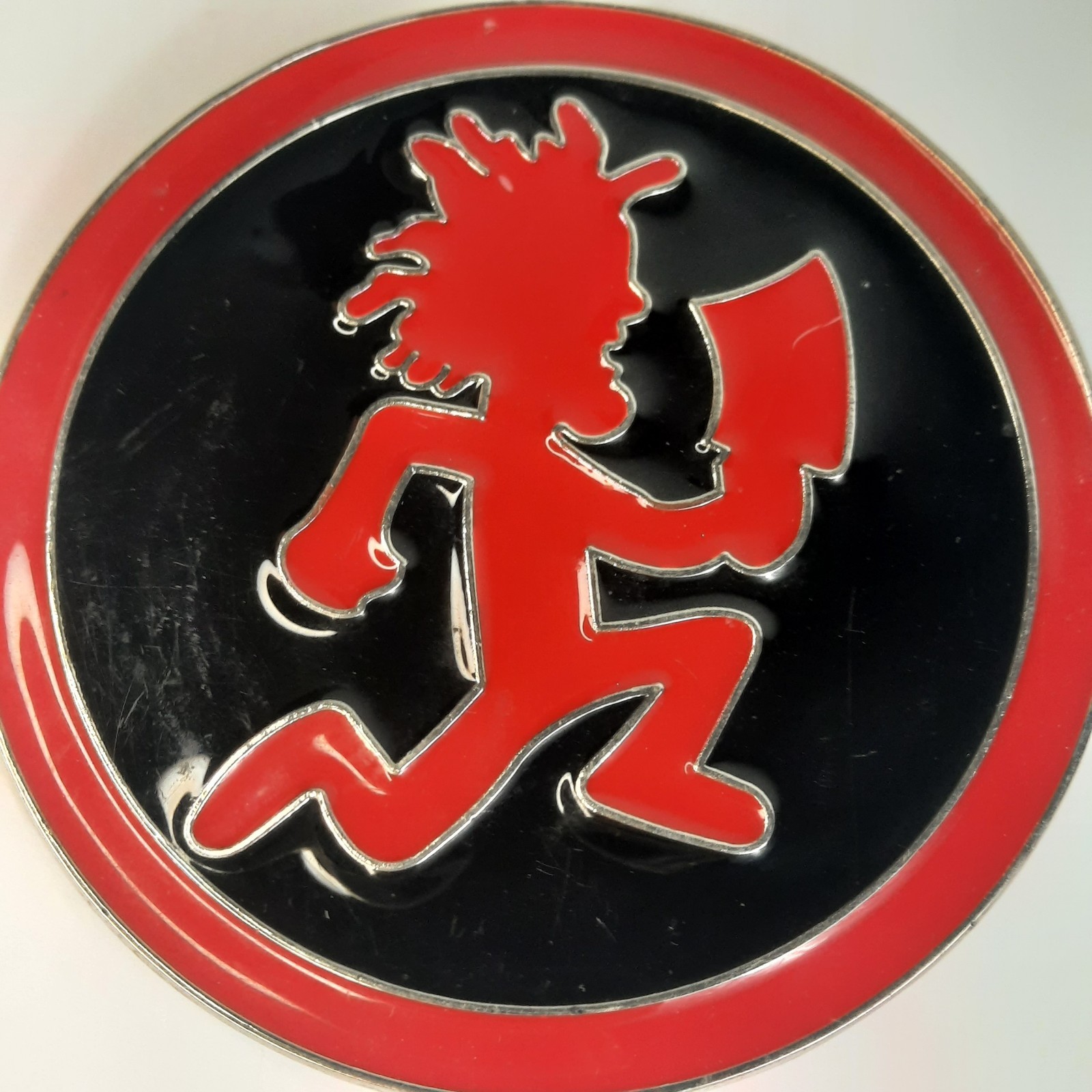 Hatchet Man Psychopathic Records Metal Belt Buckle Red Black Silver 3.5&Prime; Circle
