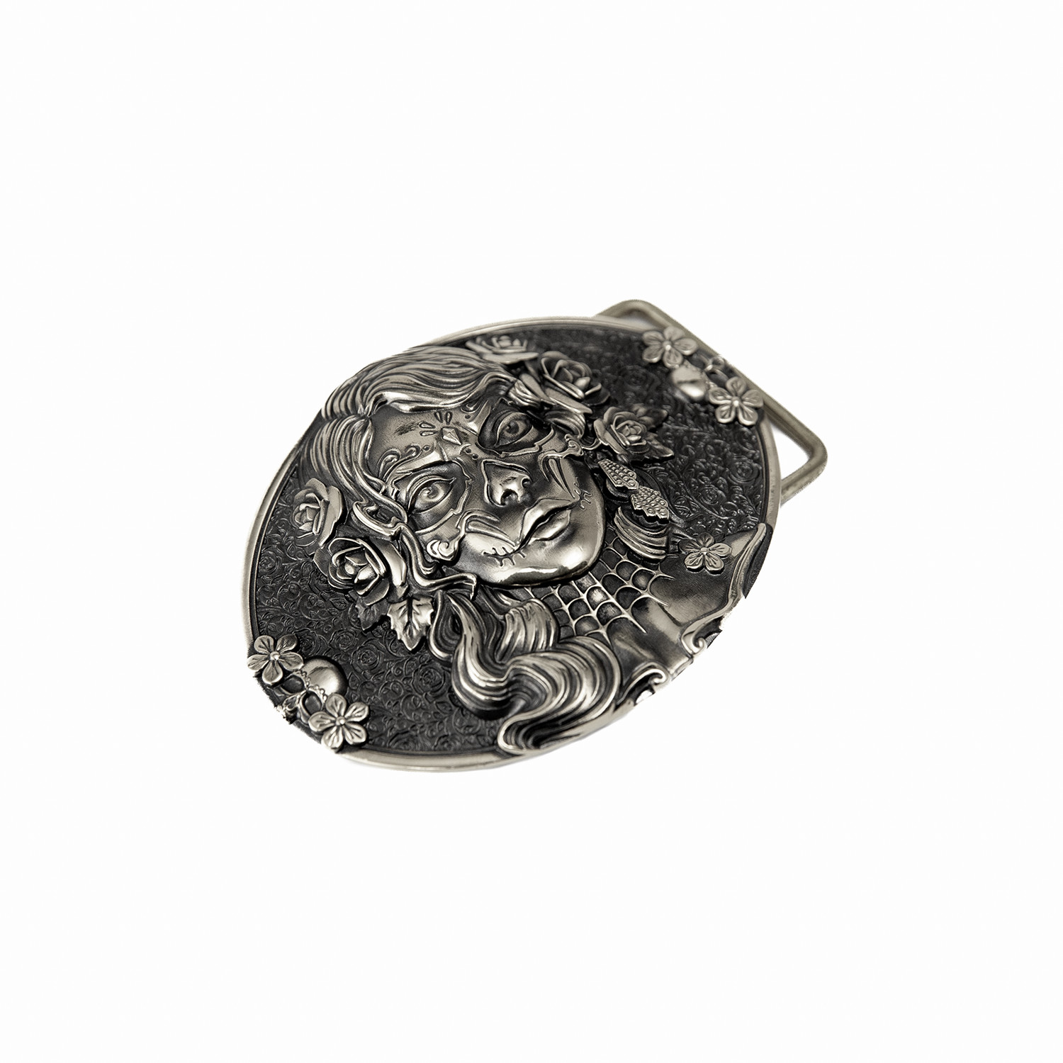 Sugar Skull woman german silver belt buckle, Santa Muerte Skull El Día de Muerte