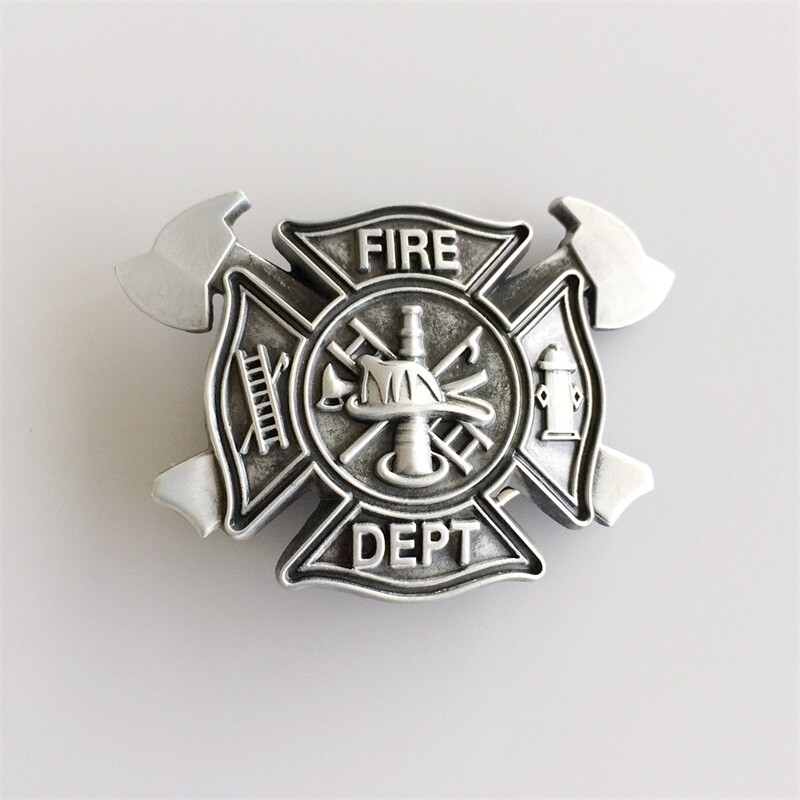 Antique Brushed Silver Fire Fighter Cross Vintage Belt Buckle