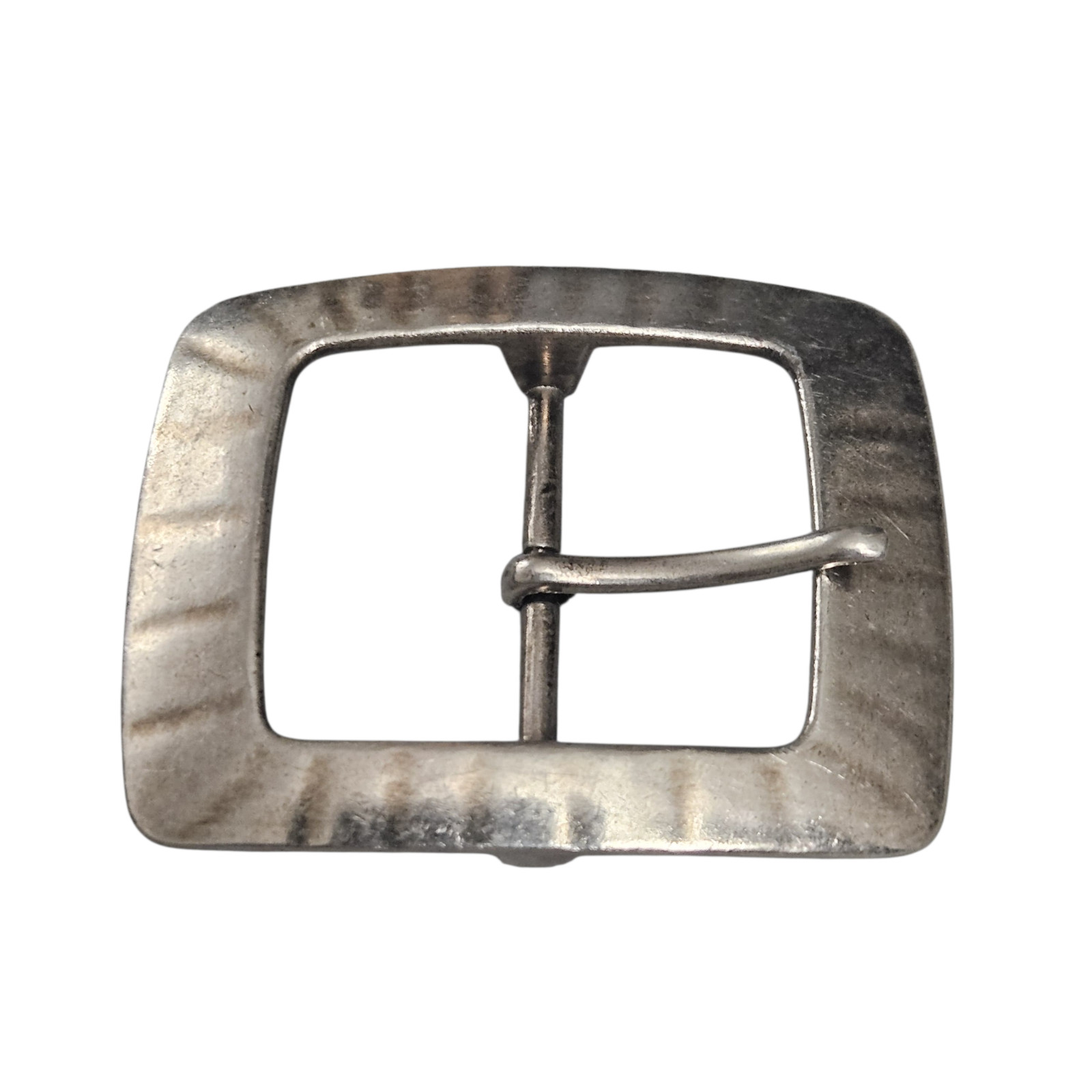 Vintage Hammered Silver Tone Belt Buckle Rectangular Scalloped Edge 2.75&Prime;