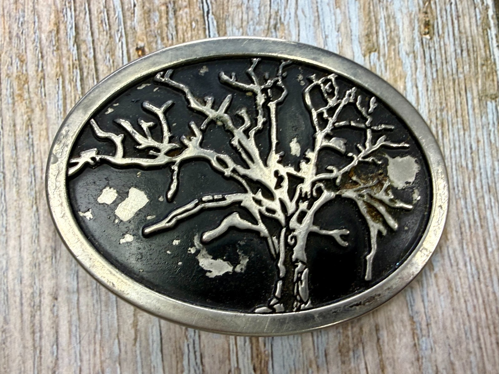 Tree Of Life =Black Enamel Oval Hippy Vibe Belt Buckle To Paint Restore