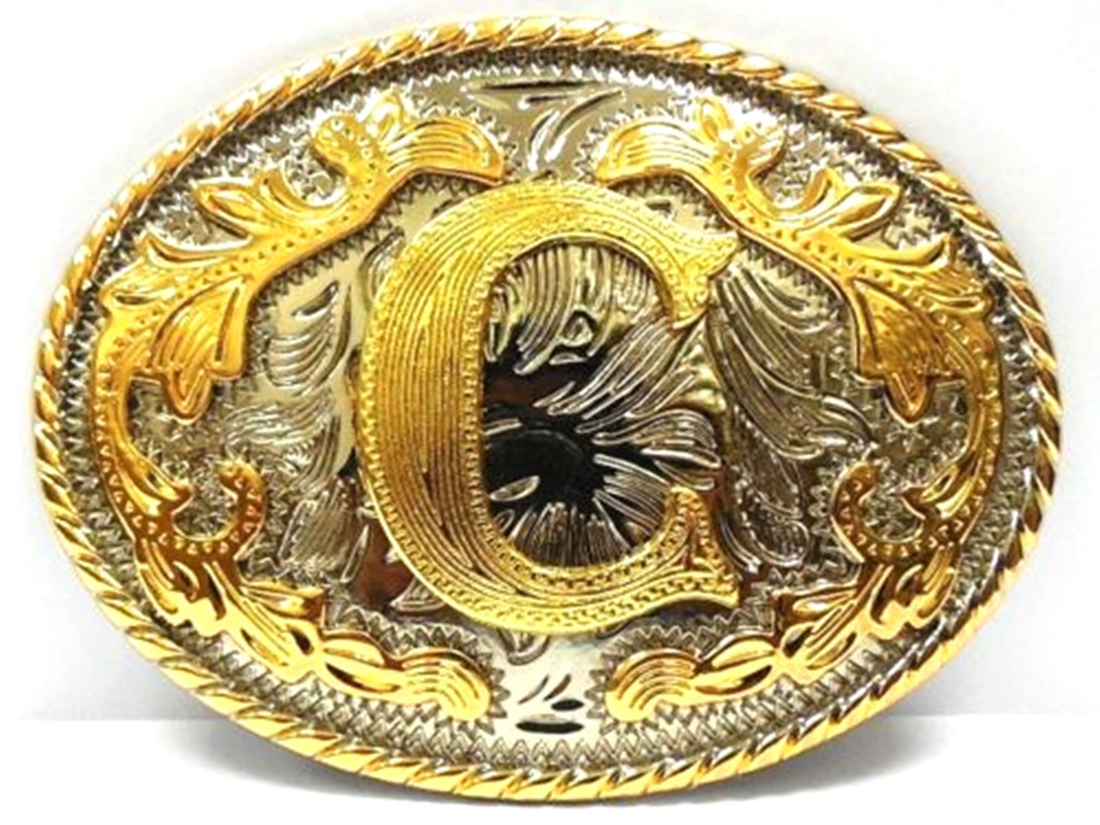 INITIAL C LETTER c MEN WOMEN RODEO REALLY COWBOY STYLE GOLD METAL BELT BUCKLE