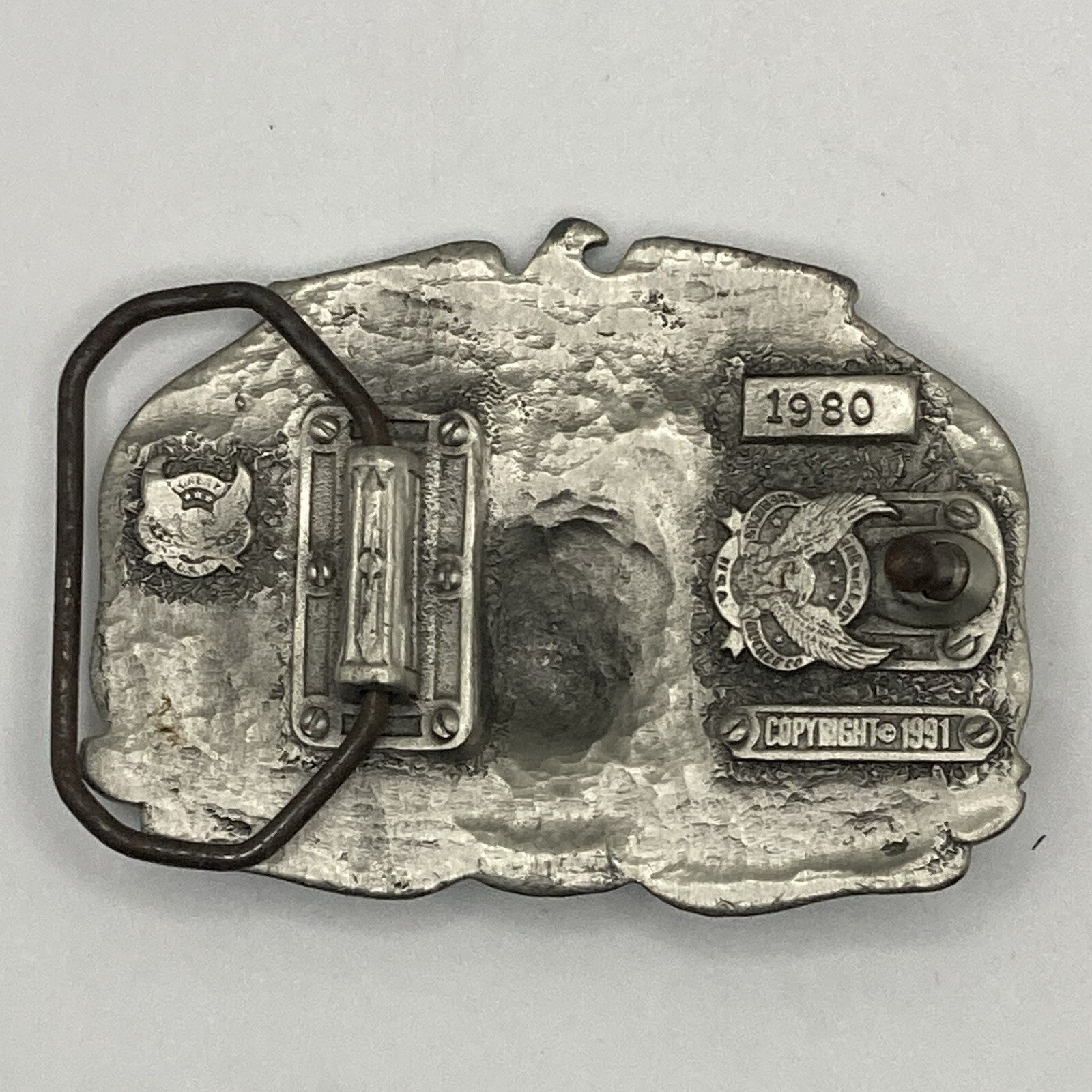United States Marines Belt Buckle Pewter Enamel Great American Buckle Co 1990s