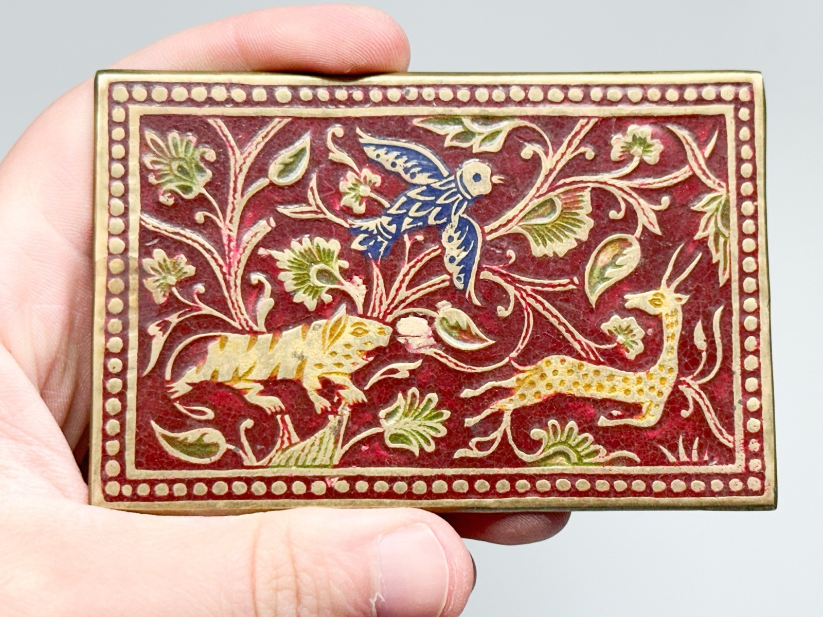 3 Handmade India Brass Belt Buckle Geometric Brutalist Cloisonné Enamel Vintage