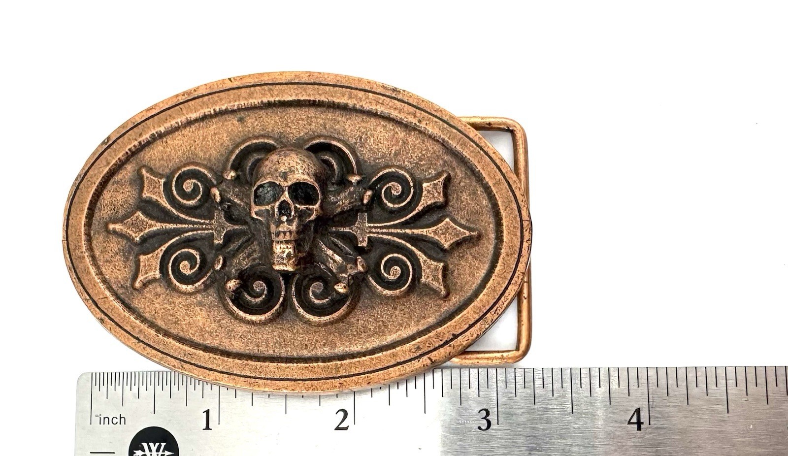 Skull Gothic Belt Buckle Bronze Tone Biker Punk Halloween Oval