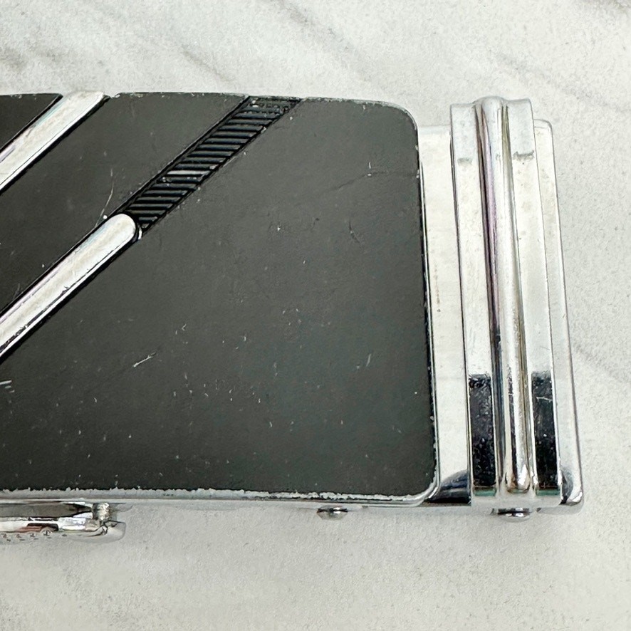 Black Silver Tone Diagonal Stripe Ratchet Belt Buckle