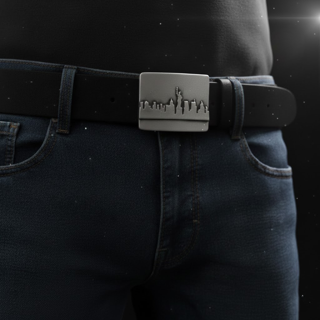 New York City Silhouette Belt Buckle Skyline Metal Urban Modern Design