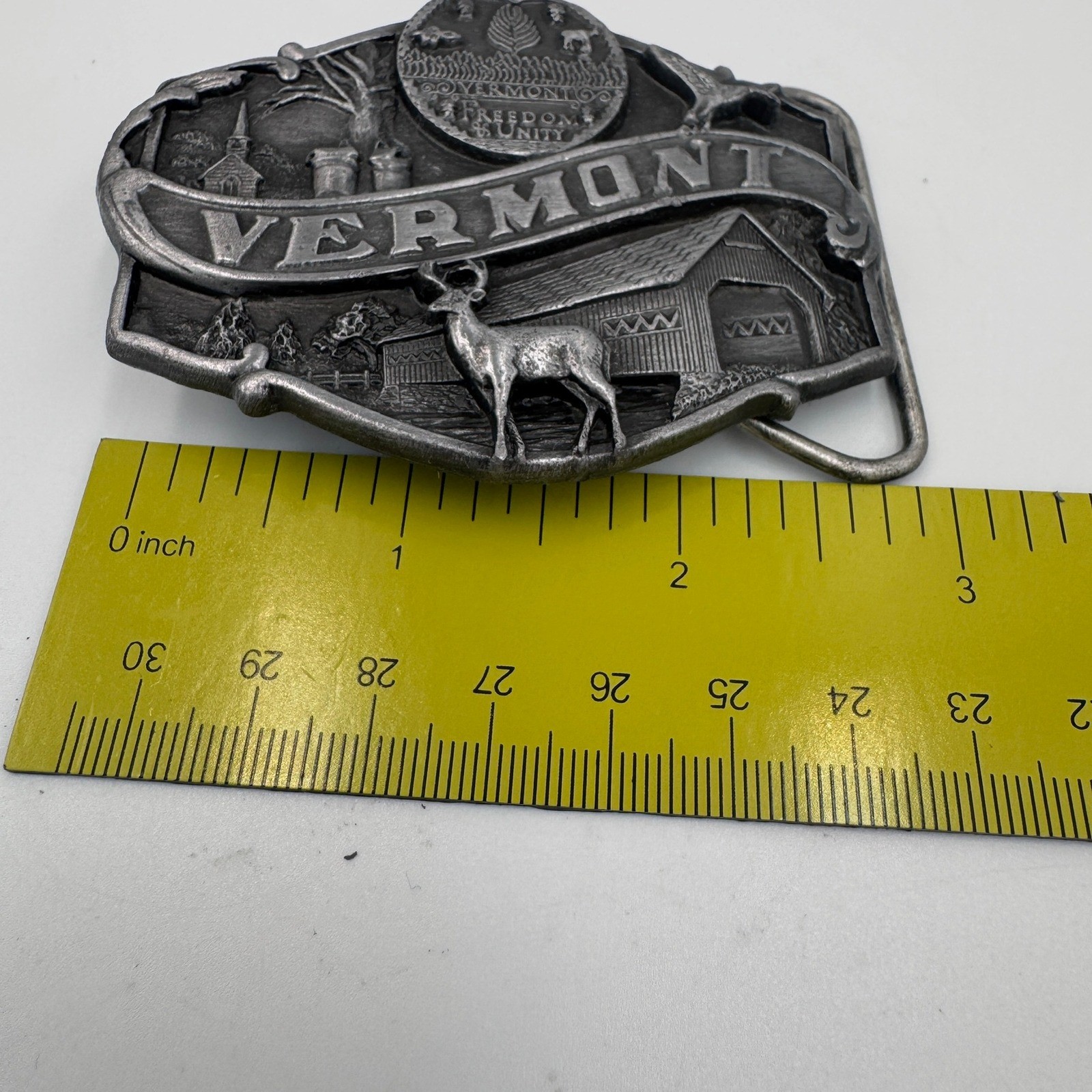 Vintage 1986 Siskiyou Vermont State Belt Buckle T-55 Freedom & Unity Made in USA