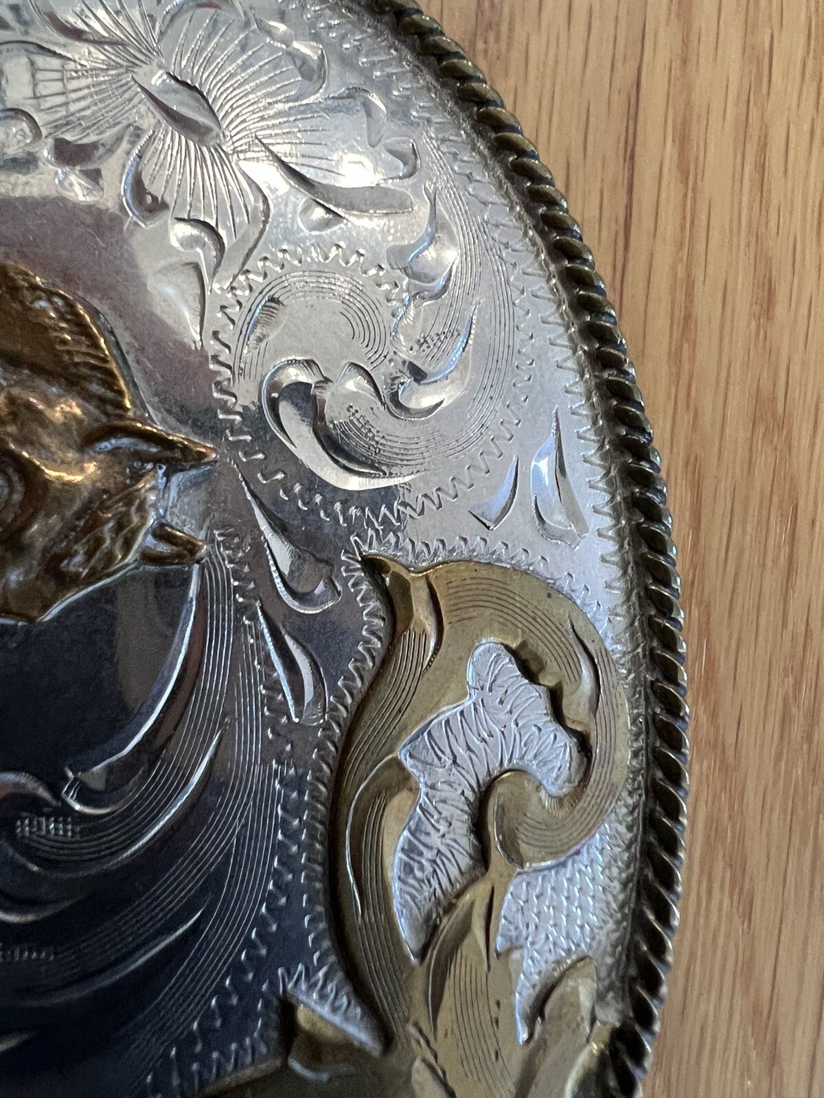 Horse Cowboy large belt buckle Alpaca Mexico 4.5&Prime; x 3.25&Prime; Rodeo Country