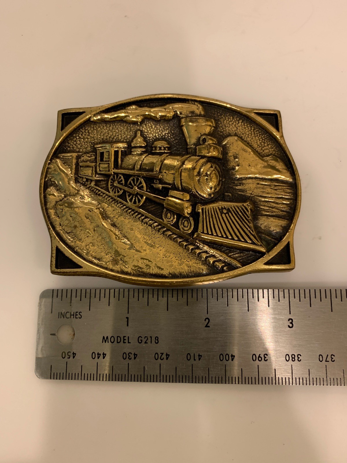 Solid Brass Locomotive Train belt Buckle 1983