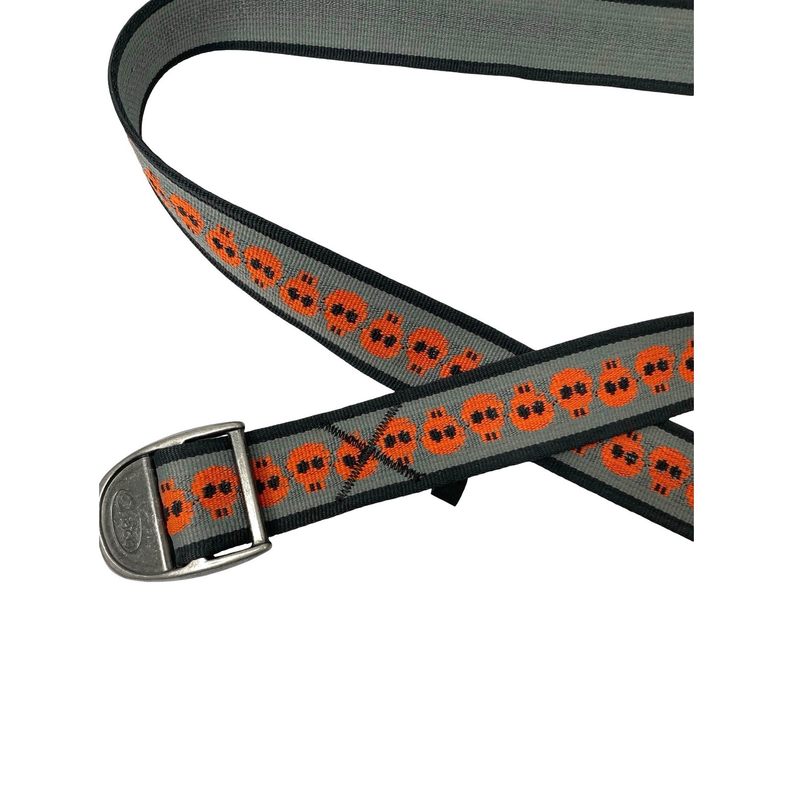 Chaco Webbing skull print belt One Size braided silver tone buckle gray orange