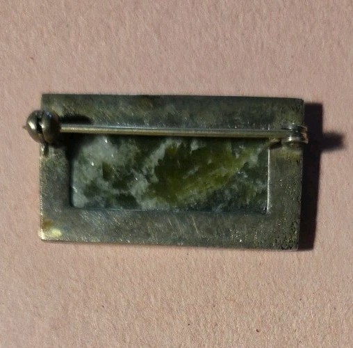 Vintage Green Serpentine Stone, Hematite Frame Silver tone