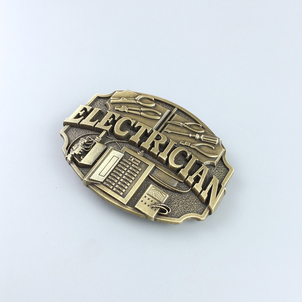 Vintage Bronze Electrician Trades Tradesman Belt Buckle Boucle de Ceinture