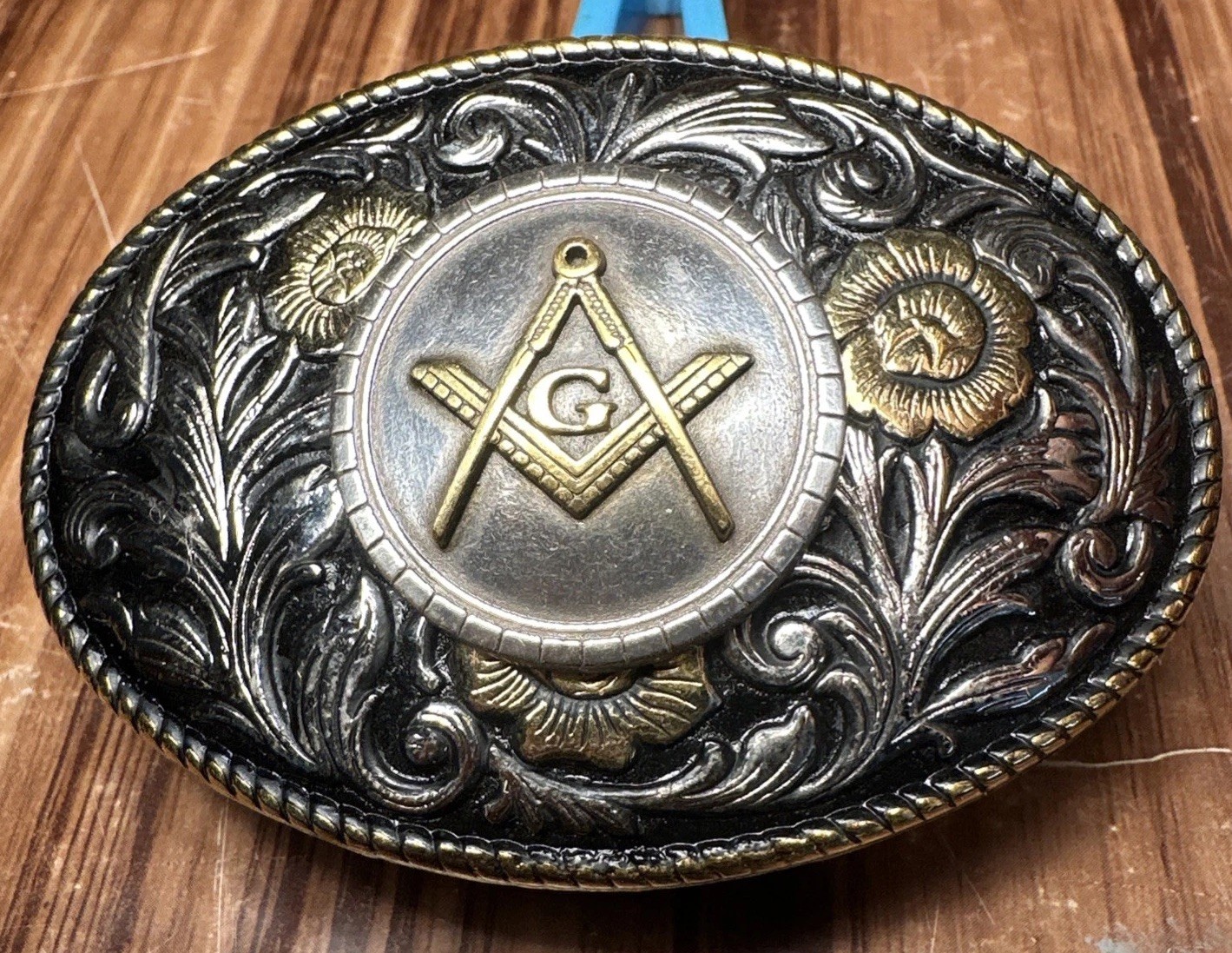 Masonic Symbols Belt buckle, western style (Black and Gold) 3.5”x2.5”