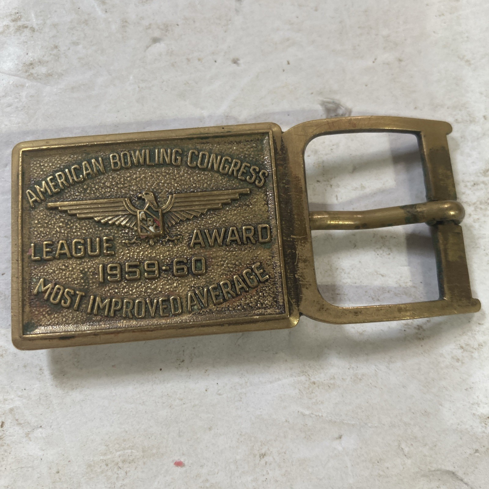 Vtg American Bowling Congress Most Improved Average Belt Buckle Award 1959-60