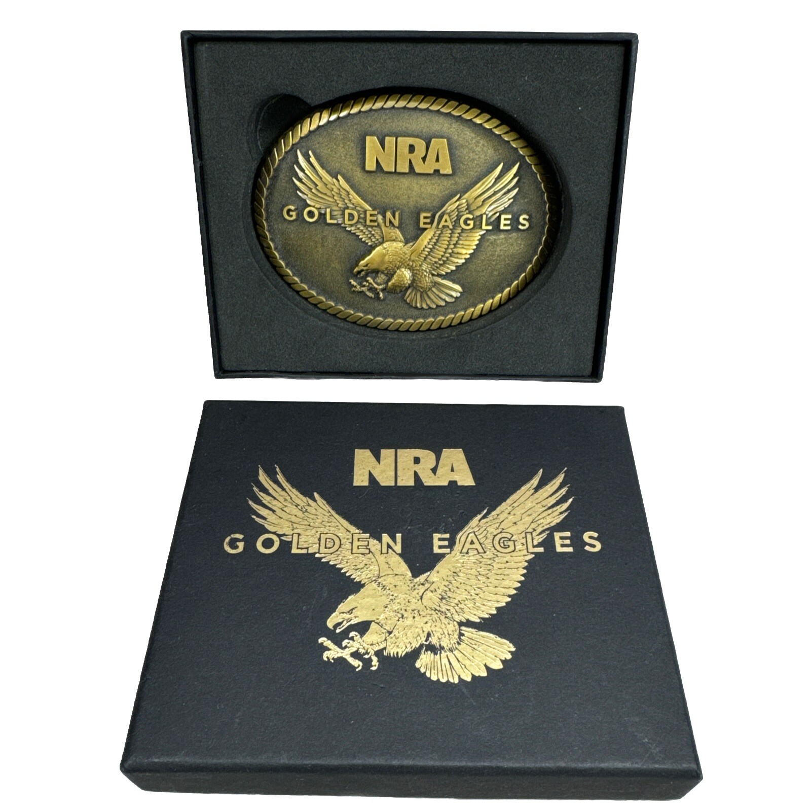 NRA Golden Eagles Belt Buckle National Rifle Association Bronze Color NEW IN BOX