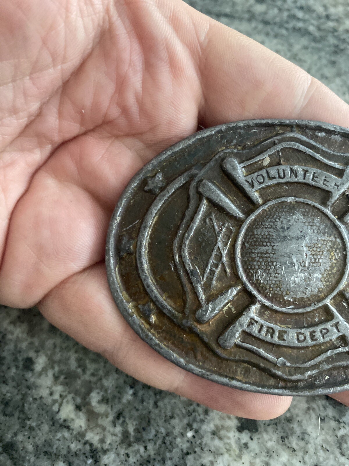 Vintage Belt Buckle Volunteer Fire dept Firefighter Solid Brass or Bronze