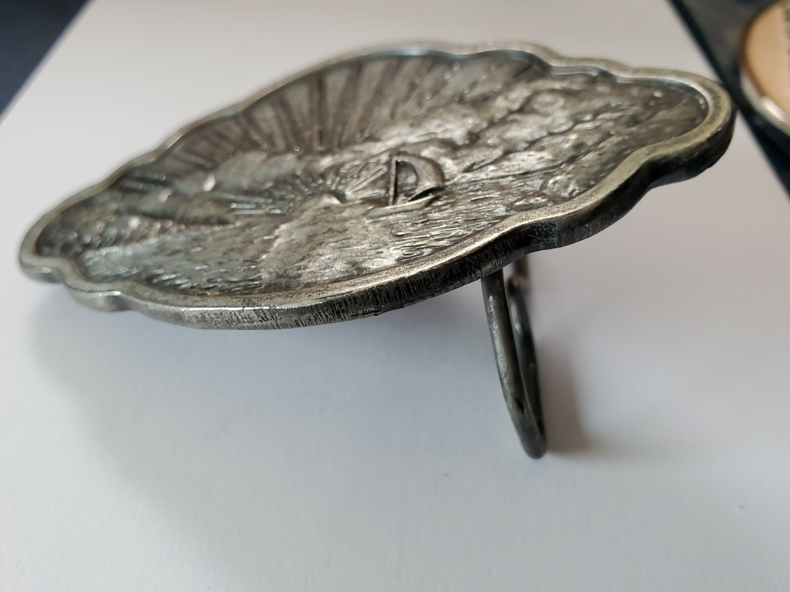 Vintage Bergamot Brass works Sailing boat Sunset Belt Buckle 1977 D-48