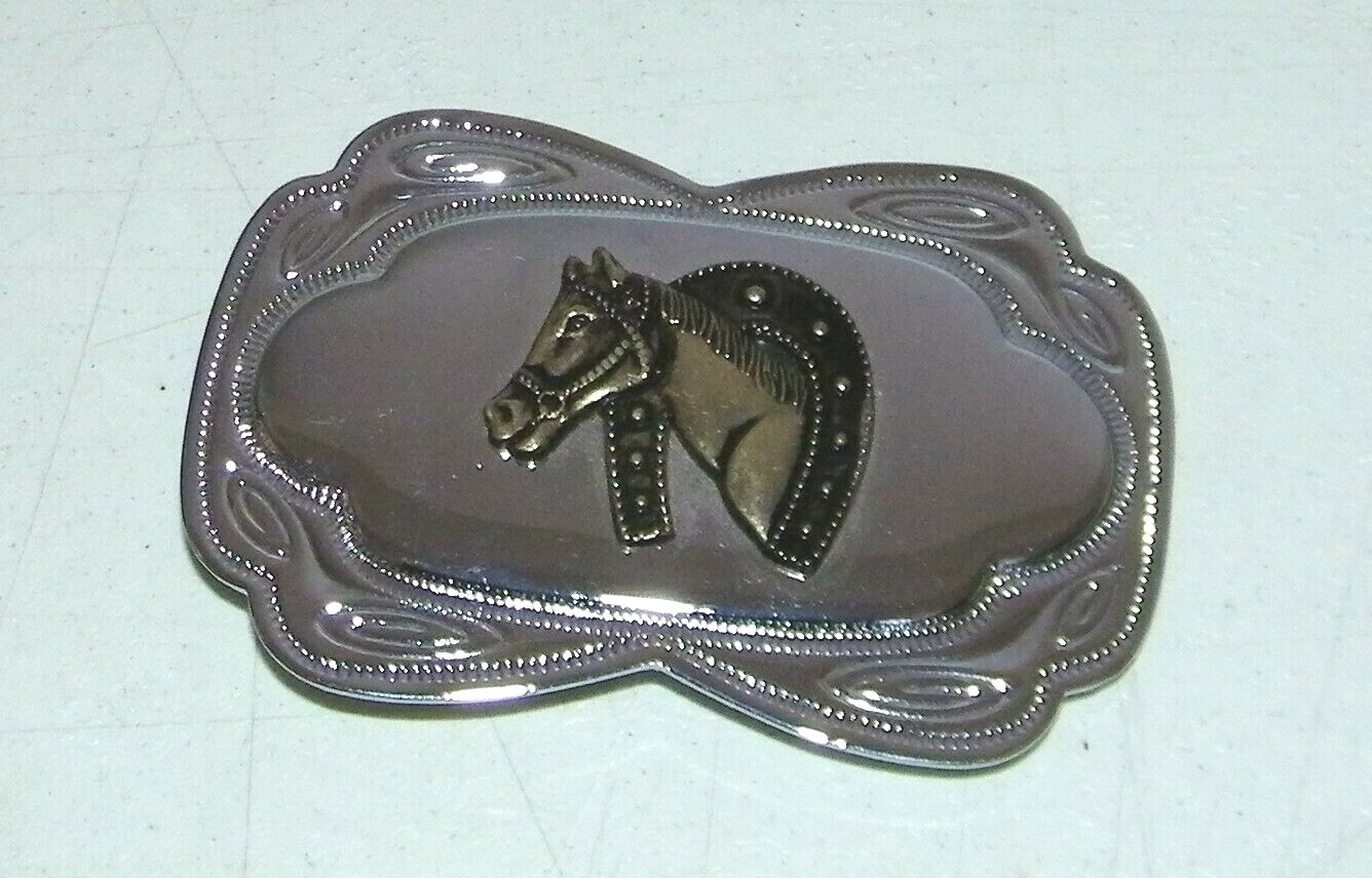 Vintage Horse Horseshoe Ranch Rodeo Silver/Gold Tone Western Belt Buckle Lucky