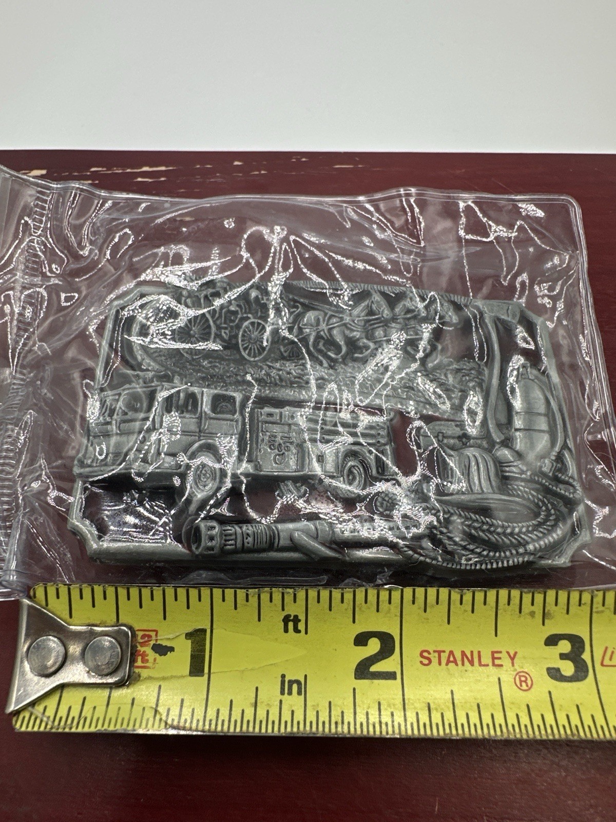 Fire Department Metal Enamel Belt Buckle Horses Truck 3in