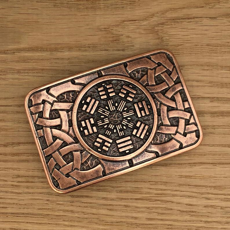 Metal Eight Trigrams Mens Ractangle Belt Buckle Brass Occult Plaque Celtic Cnot