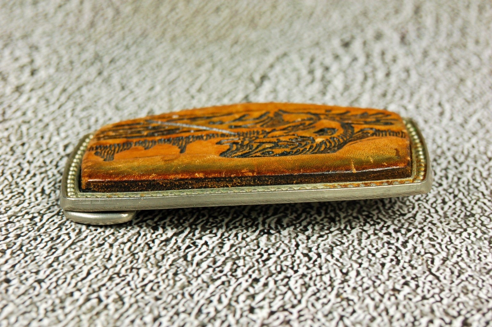 Bass Fishing vintage belt buckle western leather on metal Alumaline