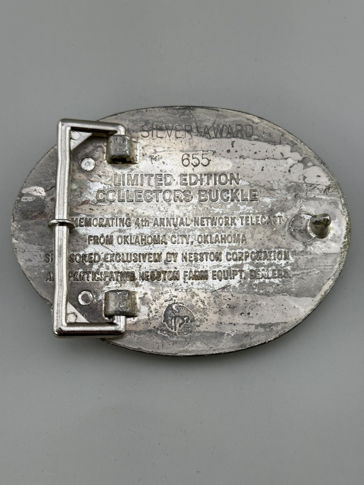 1977 Hesston Silver Award 655 NFR Rodeo Belt Buckle Bull Rider Cowboy