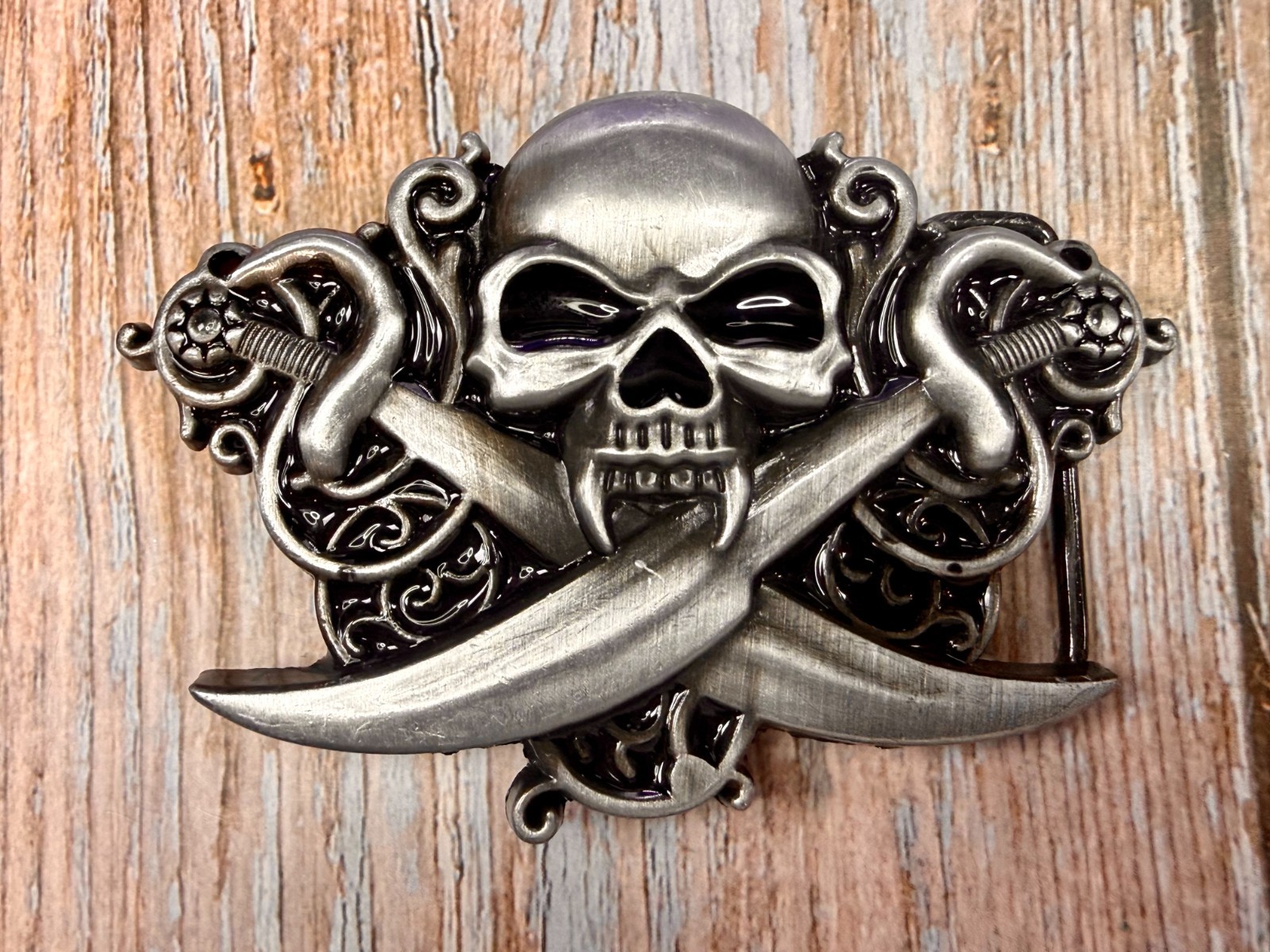 Vampire Skull Head Crossed Sabers Swords Pirate Theme Gothic Punk Belt Buckle