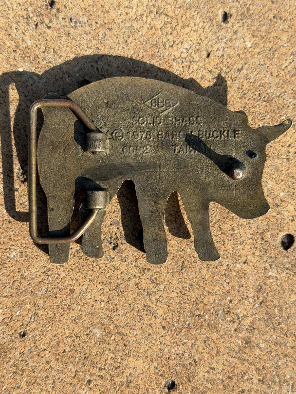 Vintage 1978 Baron Solid Brass Pig Swine Belt Buckle