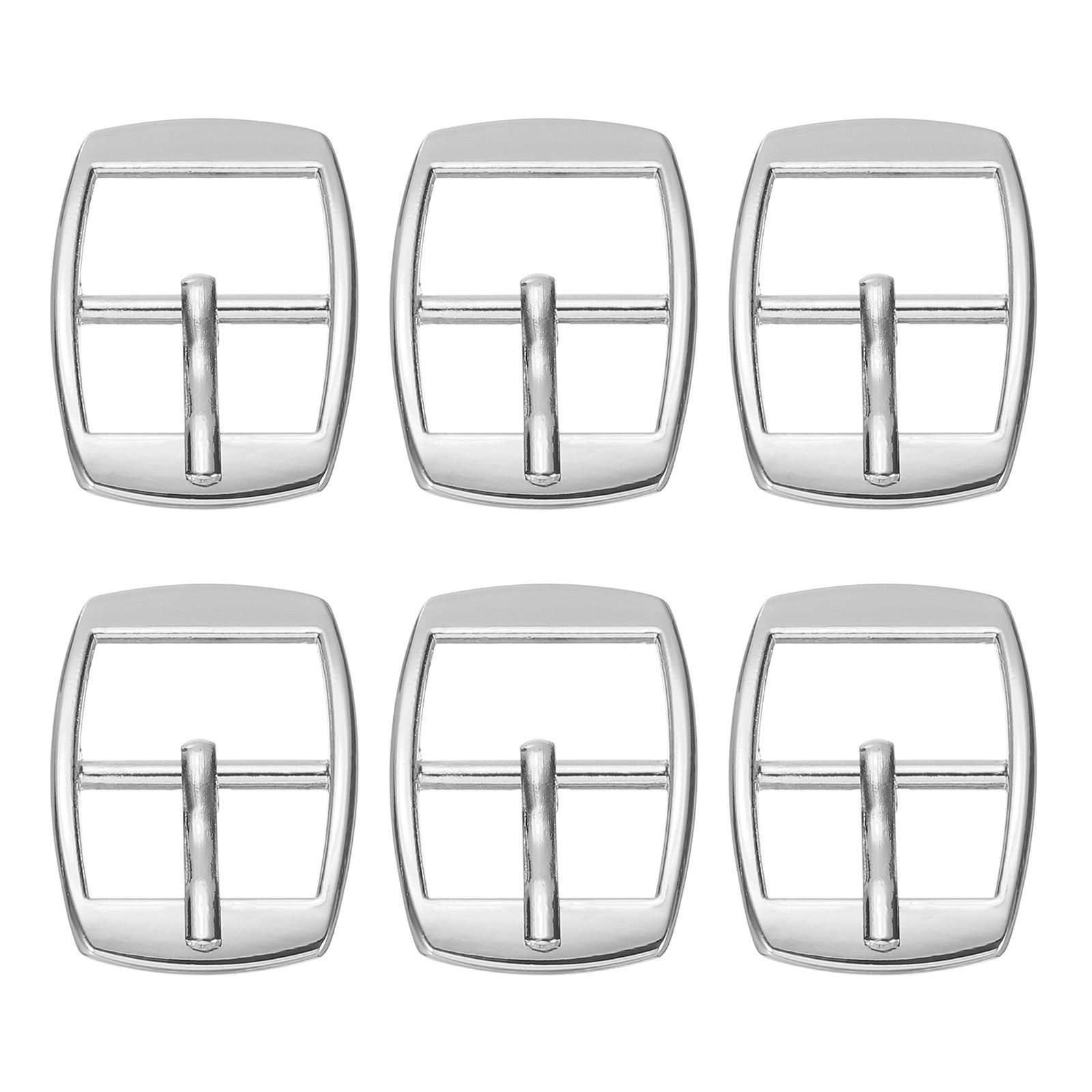 6 Pcs 0.8 Inch Single Prong Buckles Square Center Bar Buckles, Silver Tone