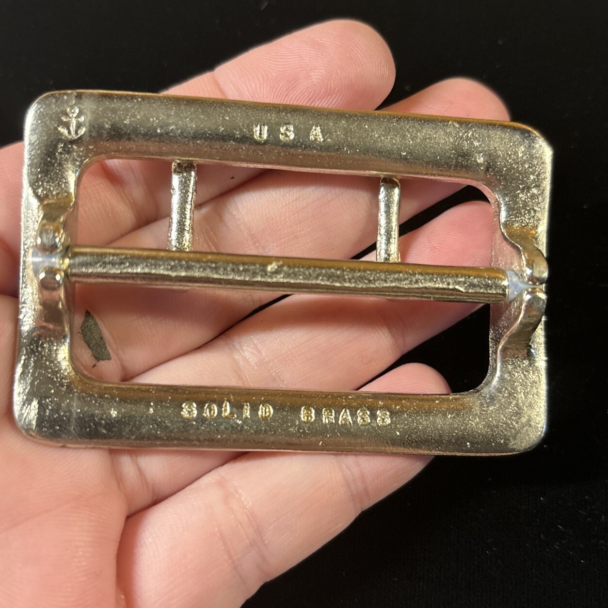 Vintage Solid Brass Chrome Plated 2.25” Double Prong Duty Belt Buckle USA #4
