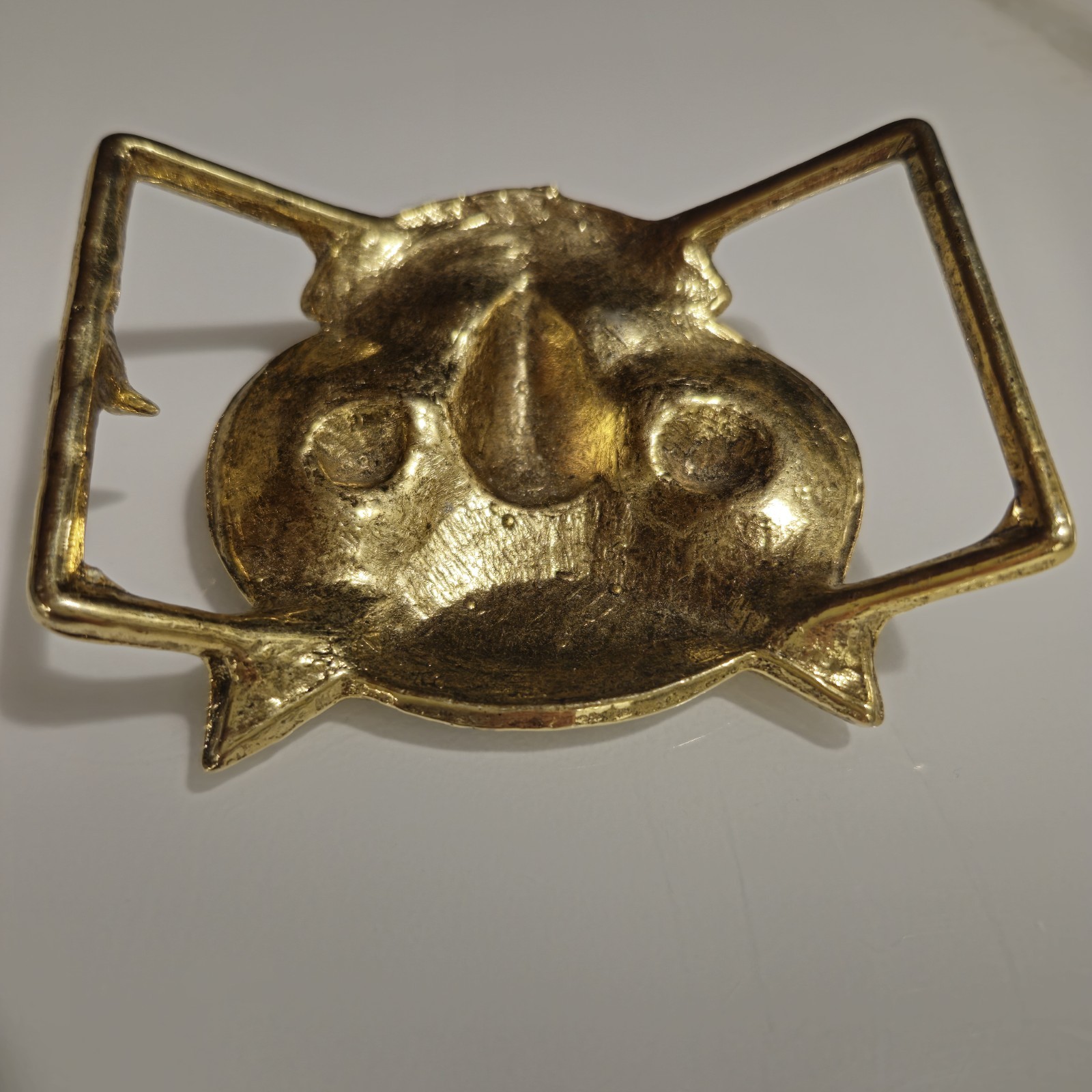 Vintage Brass Owl Belt Buckle Double Sided Boho Hippie 70s Spirit Animal
